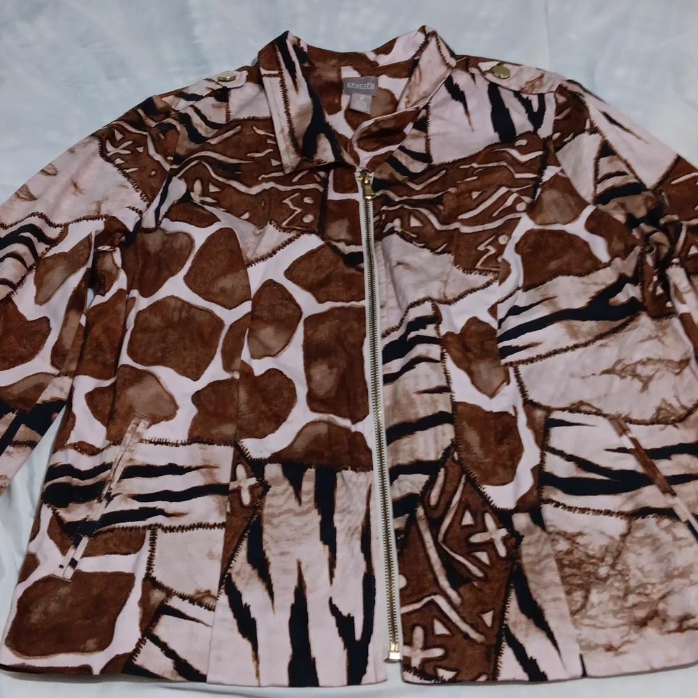 Chico's  size 2  mix black chocolate zibra  97% cotton 3% spandex